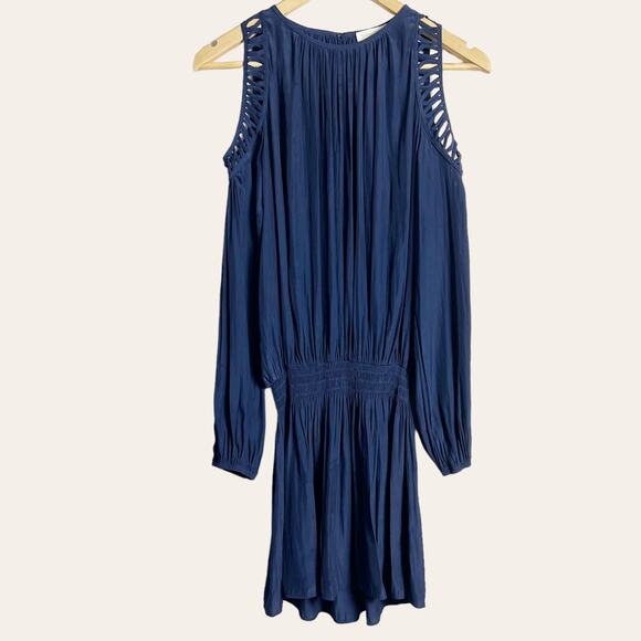 Ramy Brook Shelby Navy Blue Cold Shoulder Long Sleeve Mini Dress Size Small - Picture 3 of 11